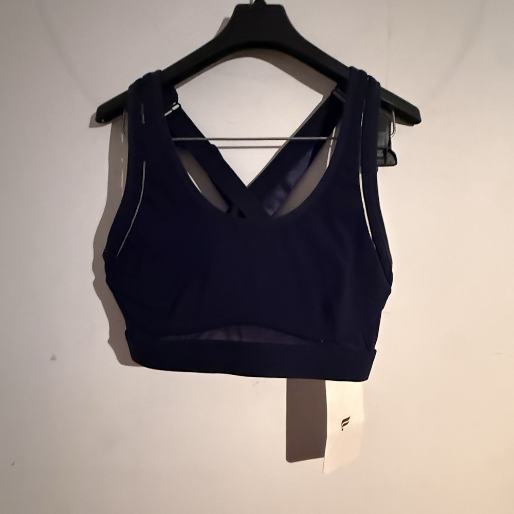 Fabletics Belle High Impact Sports Bra Blue Medium Mesh panels Moisture Wick NWT